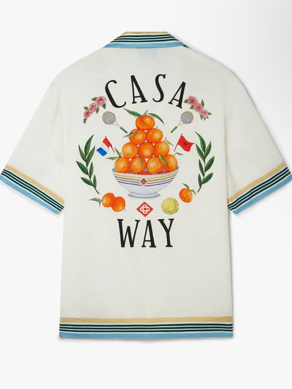 Casablanca Silk Graphic Button Up Shirt White Multicolor Luxury Designer